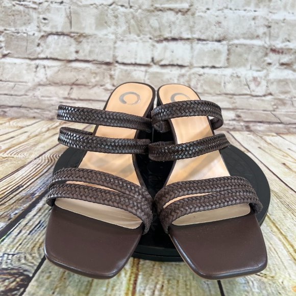 Journee Collection Braided Brown Strap Open Toe Slip On Block High Heels Size 10 - Picture 2 of 9